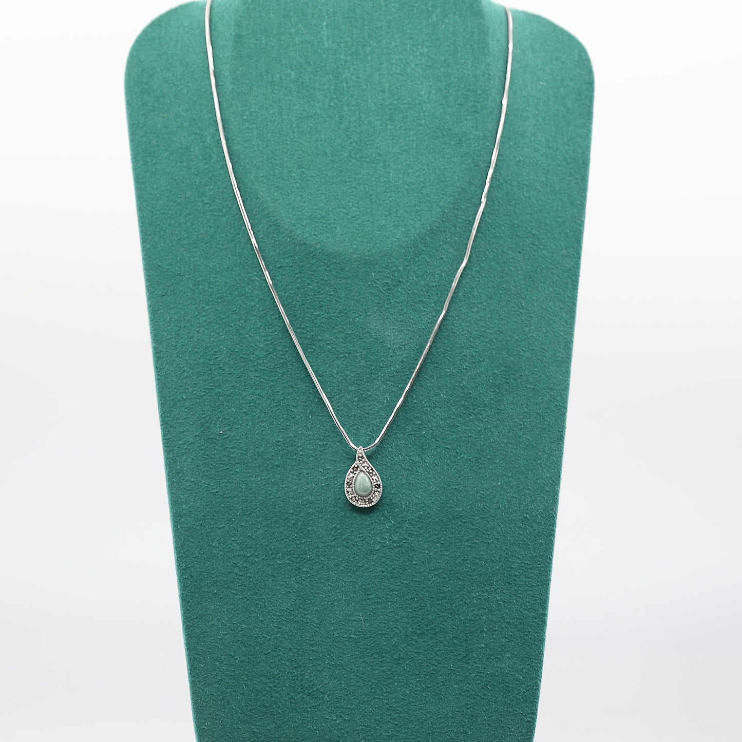 925 Sterling Silver Jade and Marcasite Pendent