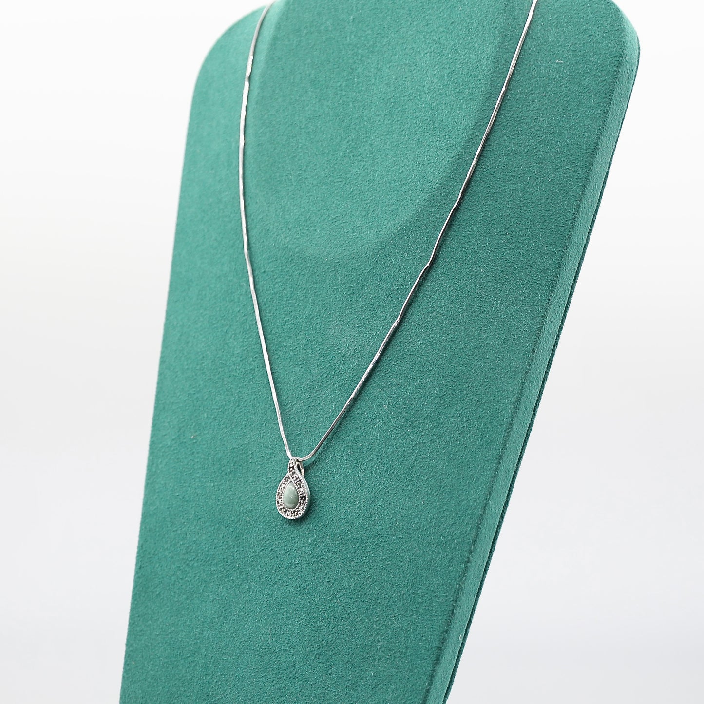 925 Sterling Silver Jade and Marcasite Pendent