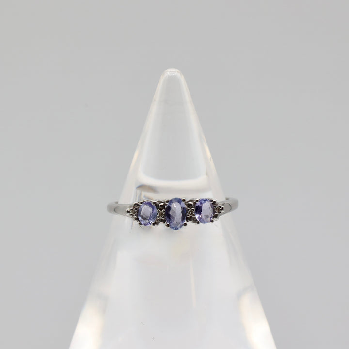 STS 10k Gold Triple Oval Cut Light Blue Lolite & Diamonds Ring - Size 8.5