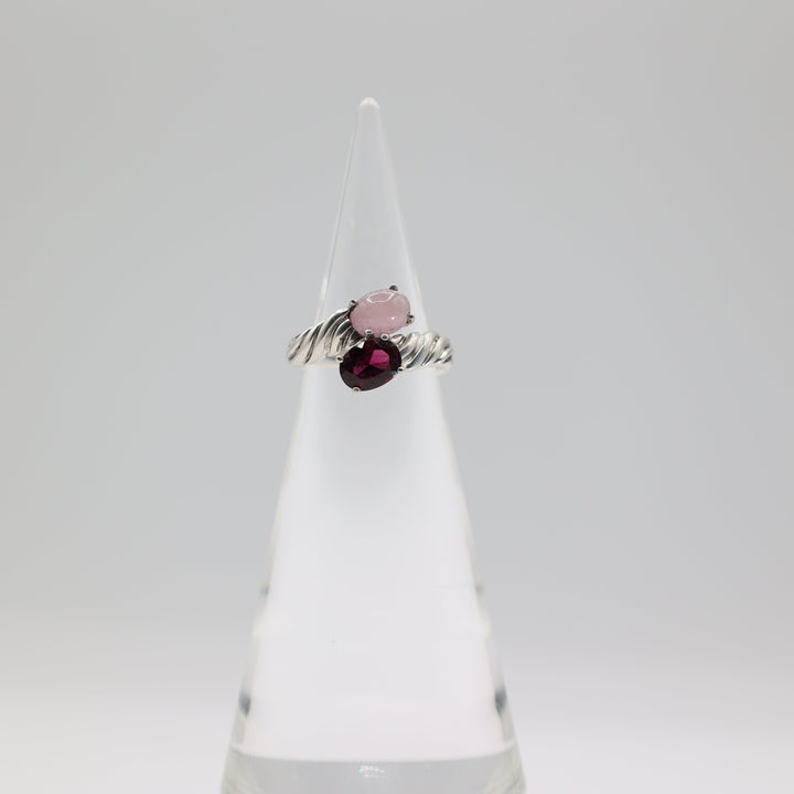 925 Sterling Silver Rose Gold Quartz and Grape Garnet Bypass Ring Size 6.75