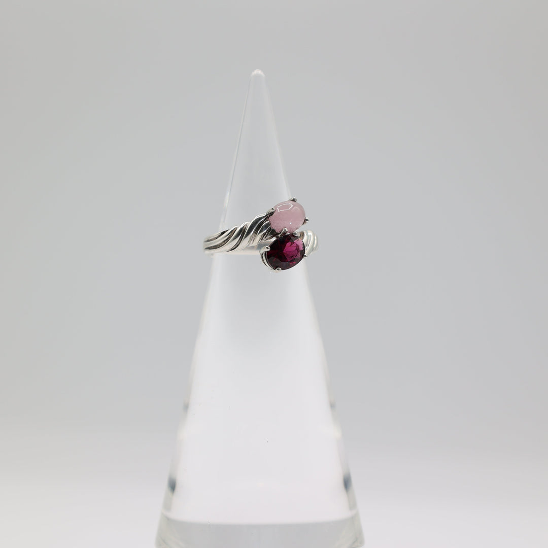 925 Sterling Silver Rose Gold Quartz and Grape Garnet Bypass Ring Size 6.75