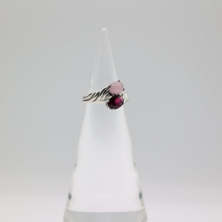 925 Sterling Silver Rose Gold Quartz and Grape Garnet Bypass Ring Size 6.75