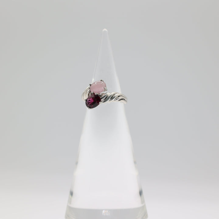 925 Sterling Silver Rose Gold Quartz and Grape Garnet Bypass Ring Size 6.75