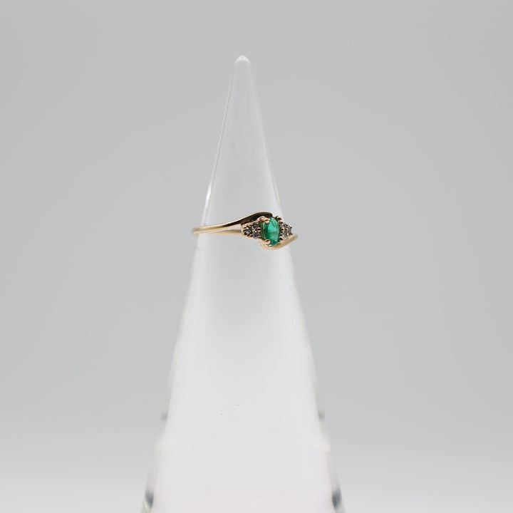 10K Yellow Gold Emerald and Diamond Accented Ring Size 5.25