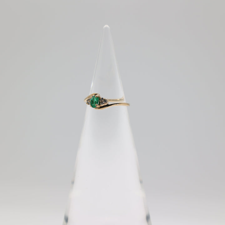10K Yellow Gold Emerald and Diamond Accented Ring Size 5.25