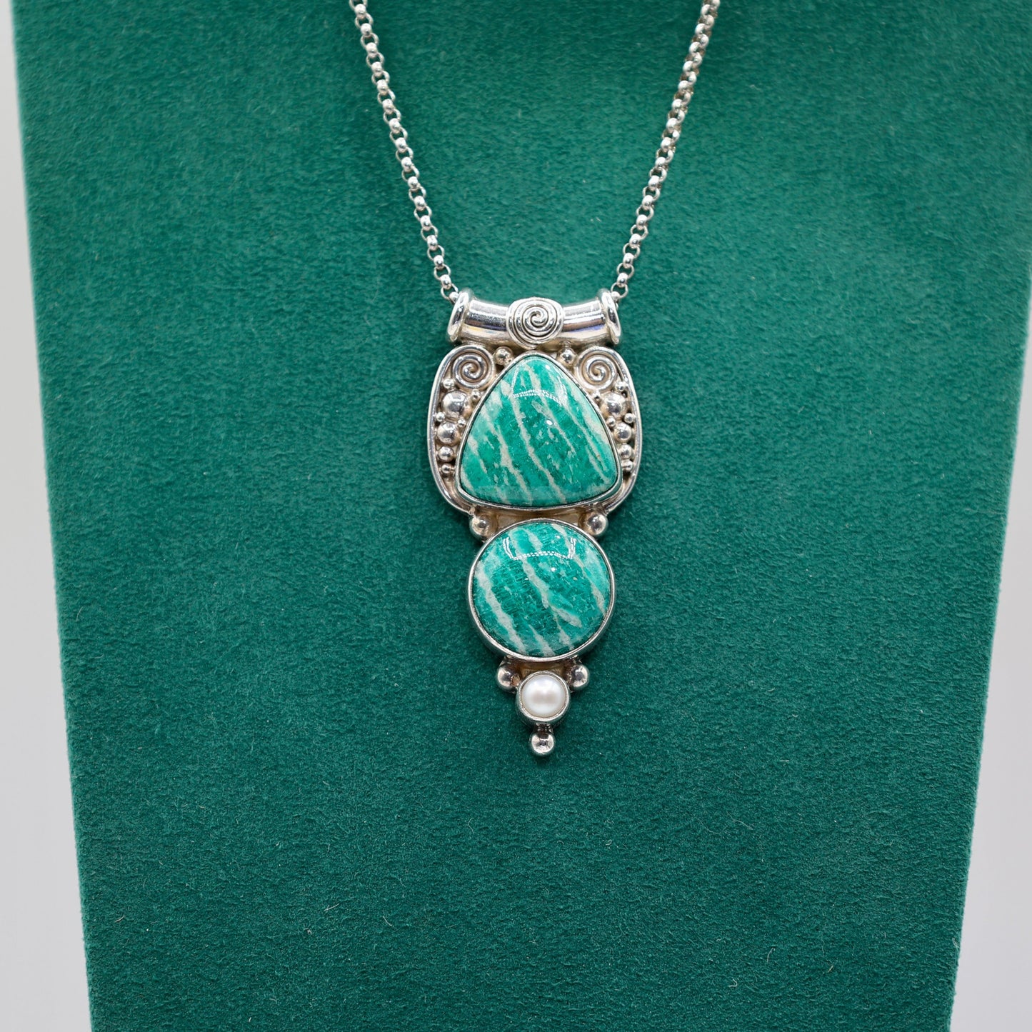 925 Sterling Silver Vintage Sajen Green Amazonite Pendant