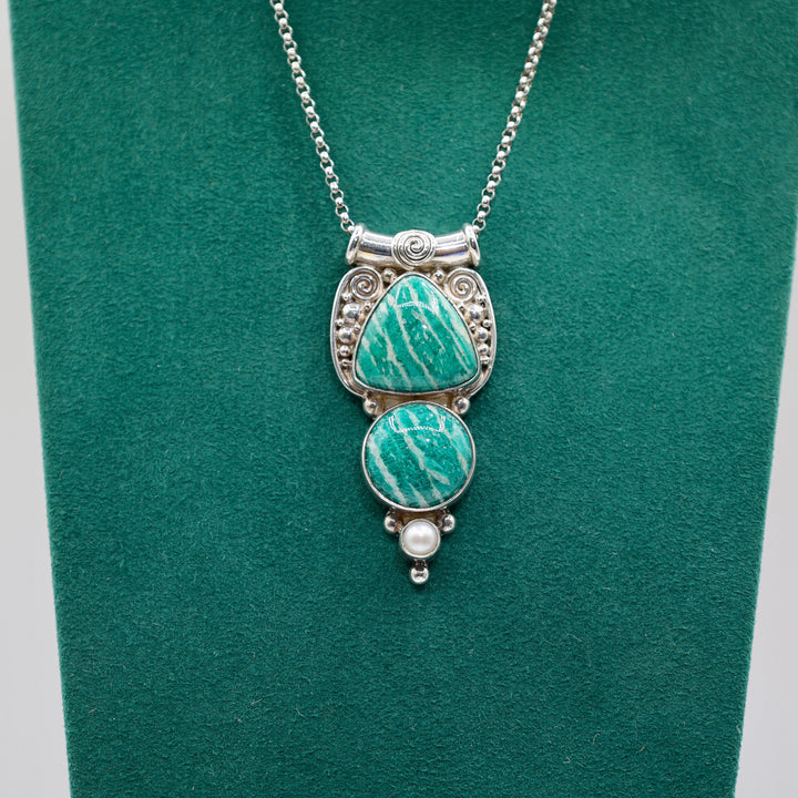 925 Sterling Silver Vintage Sajen Green Amazonite Pendant