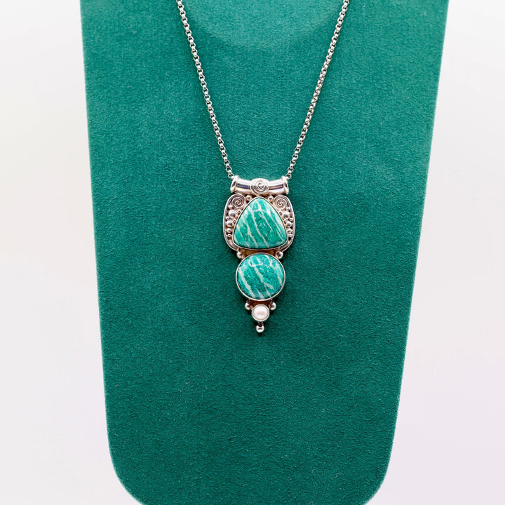 925 Sterling Silver Vintage Sajen Green Amazonite Pendant