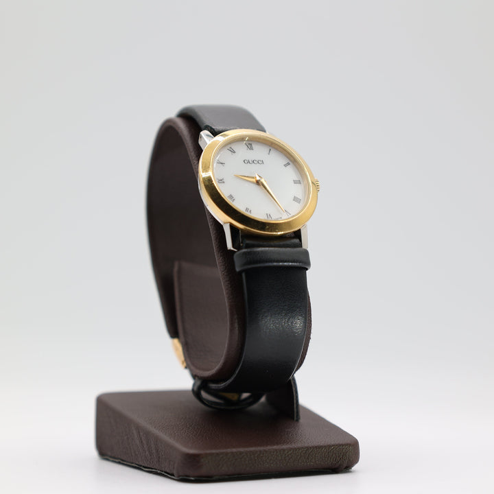 Gucci 2200L Gold Plated & Black Leather Watch