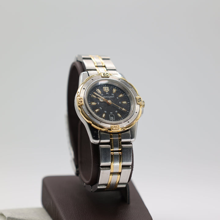 Hamilton Vintage Stainless Steel Two Tone Swiss Quartz Black Dial Watch
