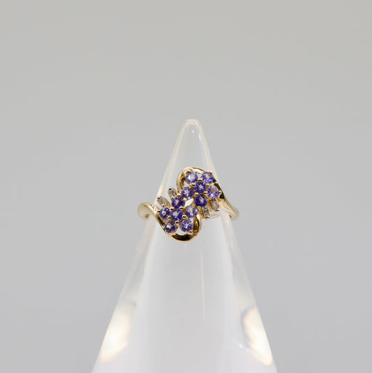 14k Yellow Gold Lilac Tourmaline and Diamond Flower Ring Size 6