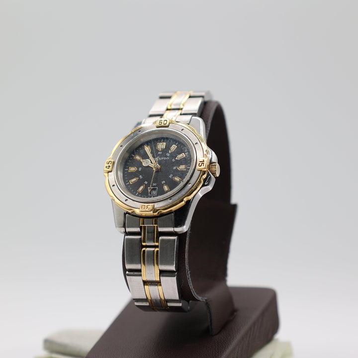 Hamilton Vintage Stainless Steel Two Tone Swiss Quartz Black Dial Watch