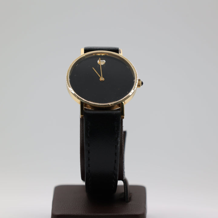 Movado Swiss Zenith Black Gold Tone Leather Watch For Men