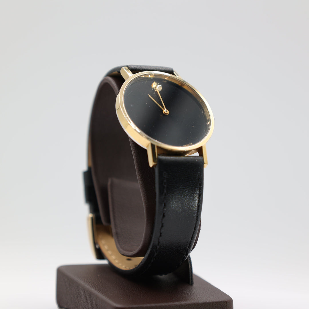 Movado Swiss Zenith Black Gold Tone Leather Watch For Men