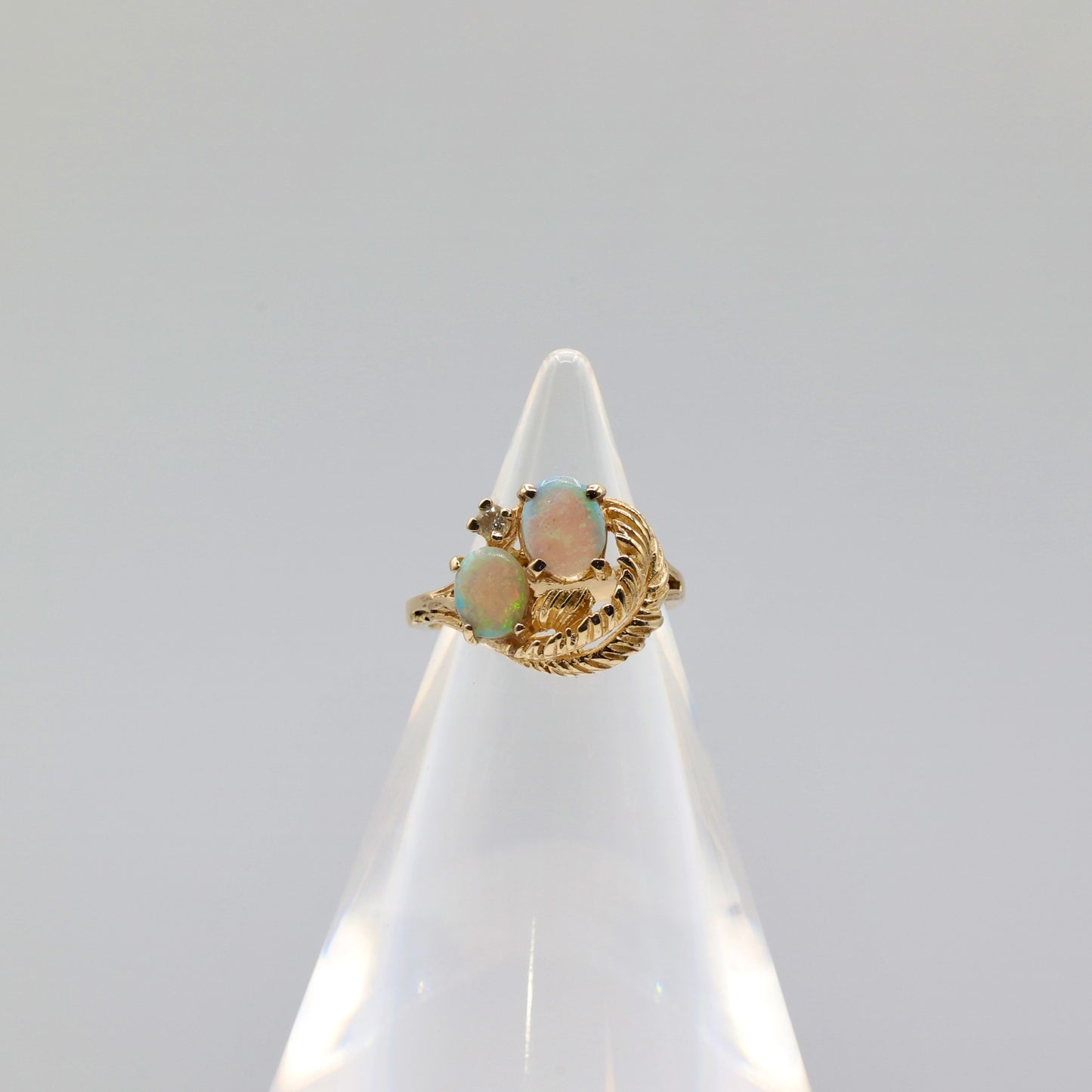 14k Yellow Gold Opal and Diamond Ring - Size 6.5