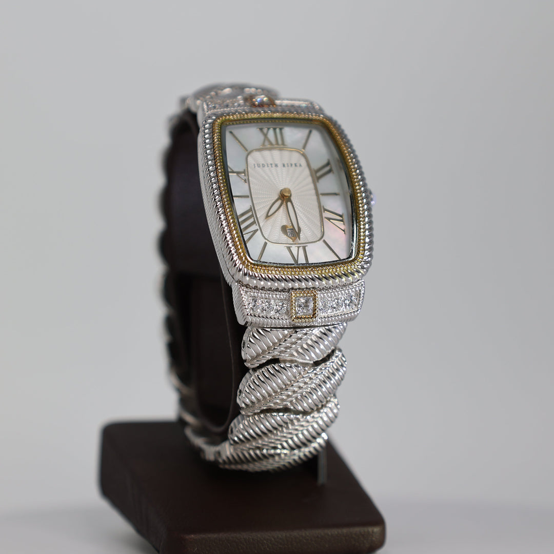 Judith Ripka Stainless Steel Mother of Pearl and CZ Accented Watch