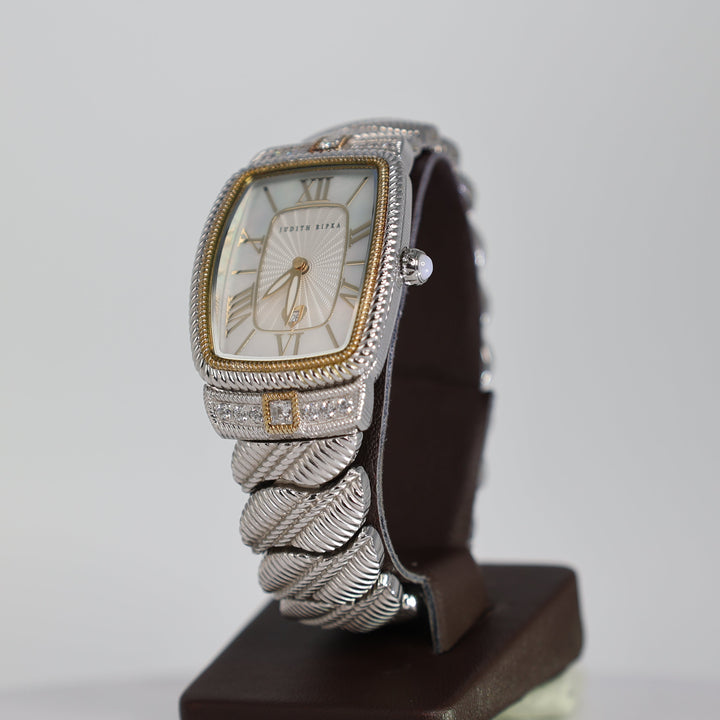 Judith Ripka Stainless Steel Mother of Pearl and CZ Accented Watch