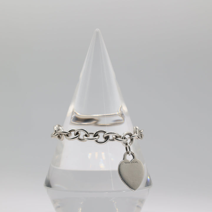 Tiffany and Co 925 Sterling Silver Chain Link Heart Bracelet