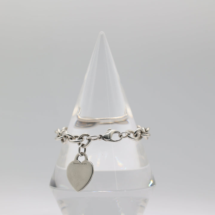 Tiffany and Co 925 Sterling Silver Chain Link Heart Bracelet