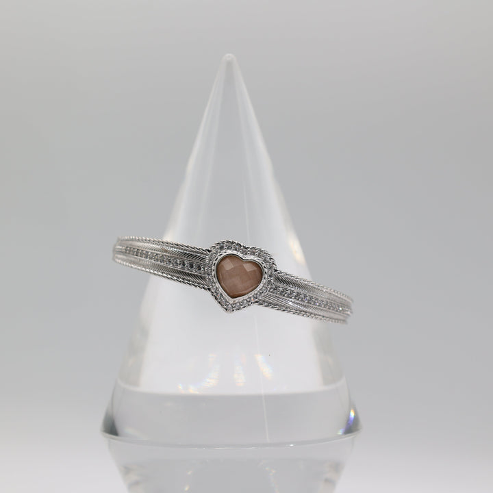 Judith Ripka 925 Sterling Silver Rose Quartz CZ Hinged Cuff Bracelet