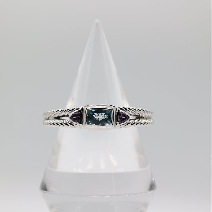 Judith Ripka 925 Sterling Silver Blue Topaz and Amethyst Hinged Cuff Bracelet