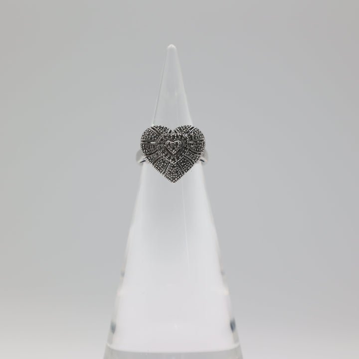 925 Sterling Silver Pave Diamond Heart Ring Size 5.75