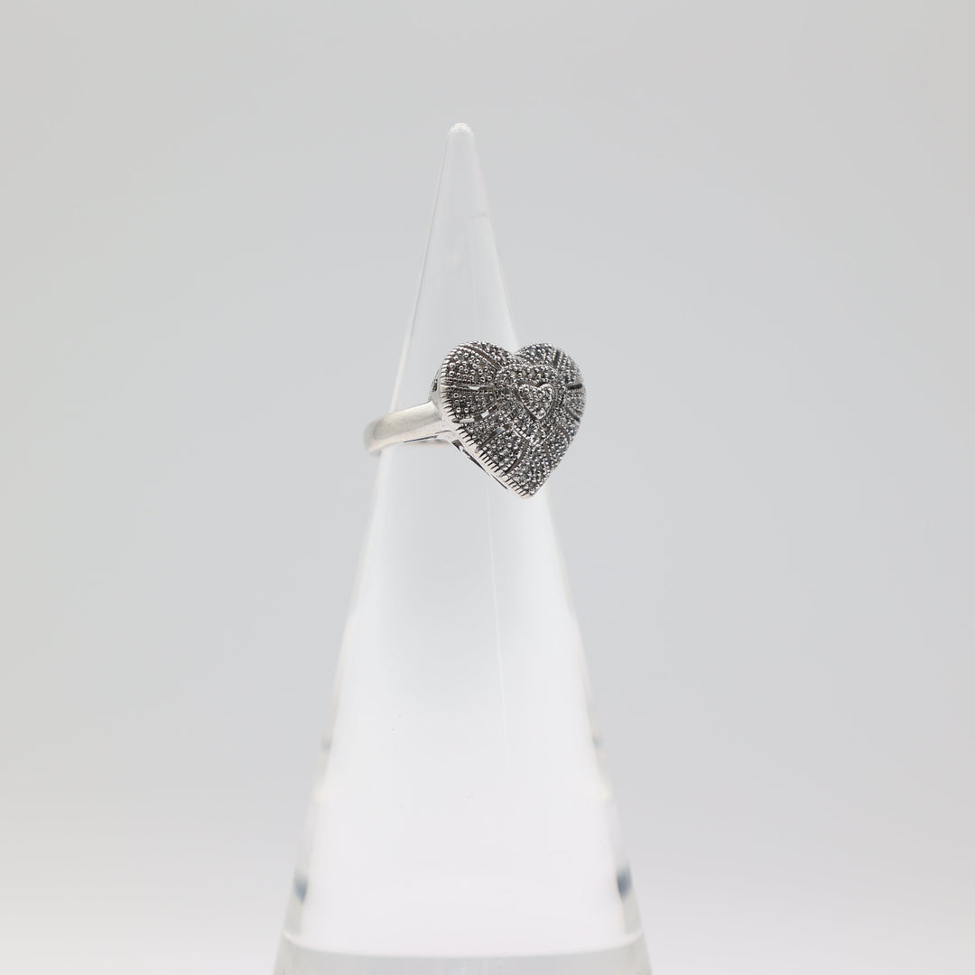 925 Sterling Silver Pave Diamond Heart Ring Size 5.75