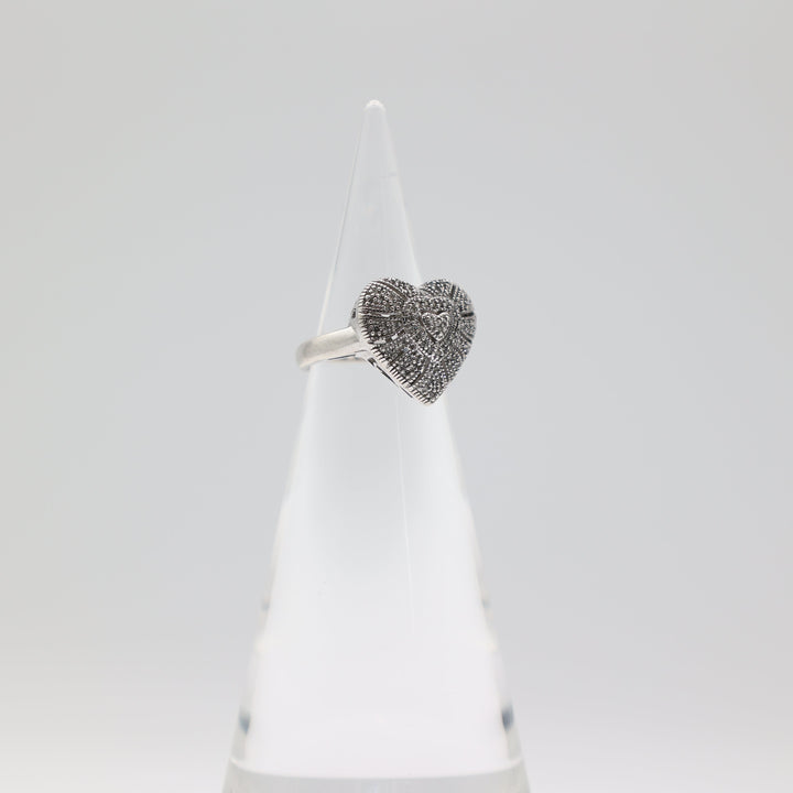 925 Sterling Silver Pave Diamond Heart Ring Size 5.75