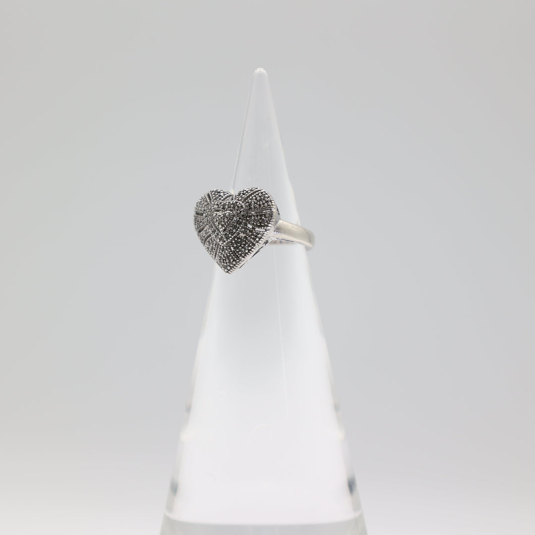 925 Sterling Silver Pave Diamond Heart Ring Size 5.75