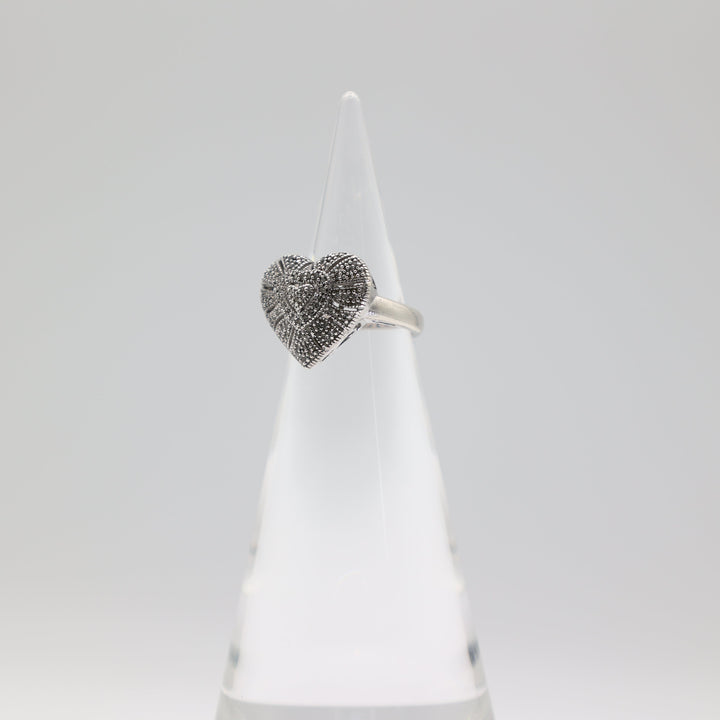 925 Sterling Silver Pave Diamond Heart Ring Size 5.75