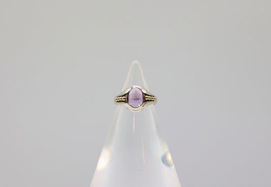 925 Sterling Silver & 18k Yellow Gold Lagos Caviar Amethyst Cabochon Ring Size 7