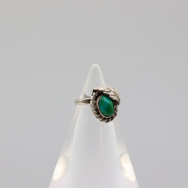 925 Sterling Silver Turquoise with Leaf Ring Size 4