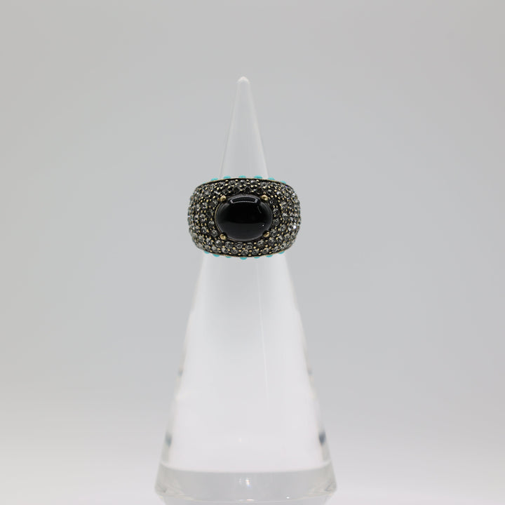 Heidi Daus Faux Black Onyx Crystal Turquoise Dome Ring Size 6.5