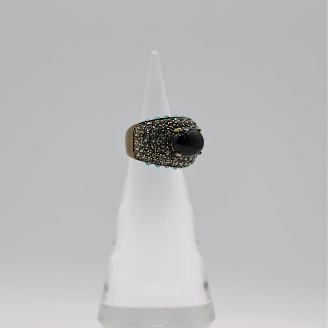 Heidi Daus Faux Black Onyx Crystal Turquoise Dome Ring Size 6.5