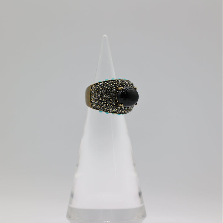 Heidi Daus Faux Black Onyx Crystal Turquoise Dome Ring Size 6.5