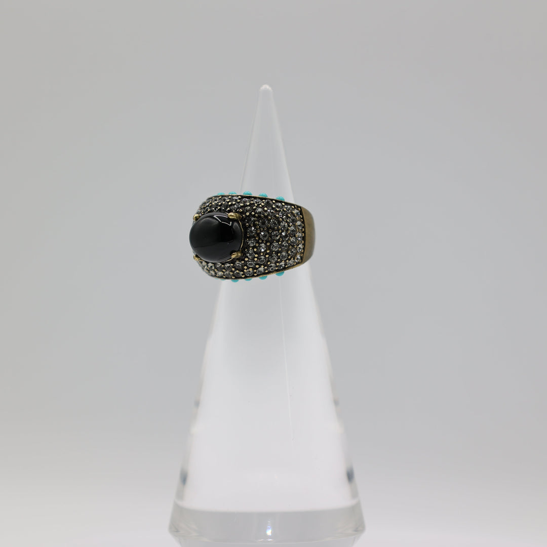 Heidi Daus Faux Black Onyx Crystal Turquoise Dome Ring Size 6.5