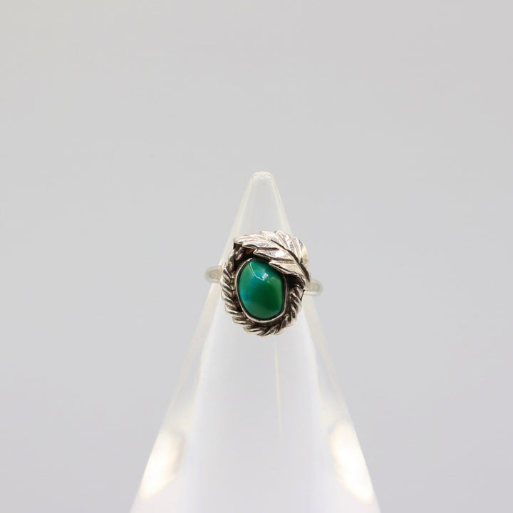 925 Sterling Silver Turquoise with Leaf Ring Size 4