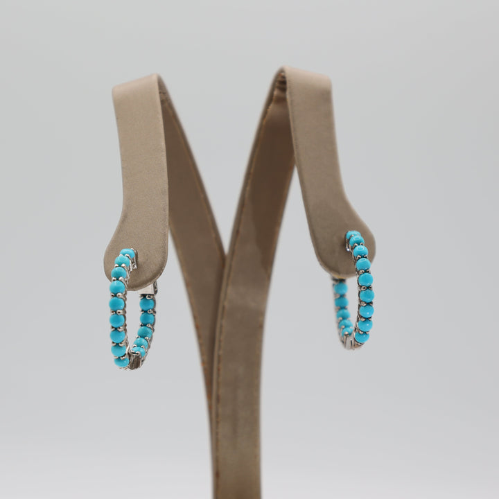 925 Sterling Silver Sleeping Beauty Turquoise Hoop Earrings