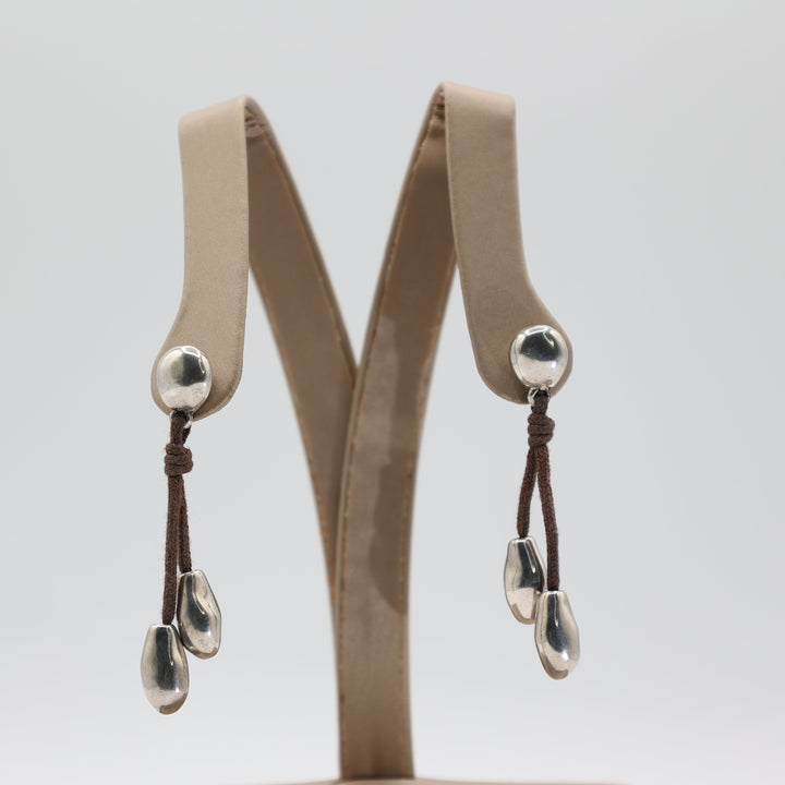 UNOde50 "I Like You Drop" Silver Plated & Brown Cotten Threaded Dangle Earrings