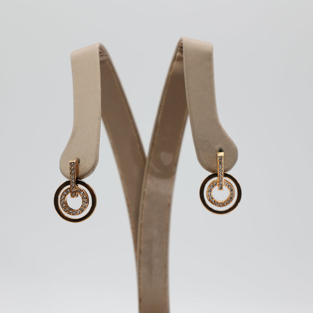 Swarovski Gold Tone Crystal Circle Double Drop Earrings