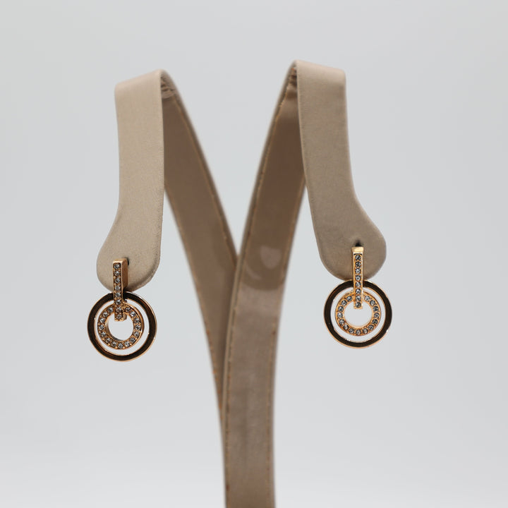Swarovski Gold Tone Crystal Circle Double Drop Earrings
