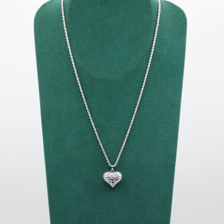 14K White Gold Textured Bubble Heart Pendant Necklace
