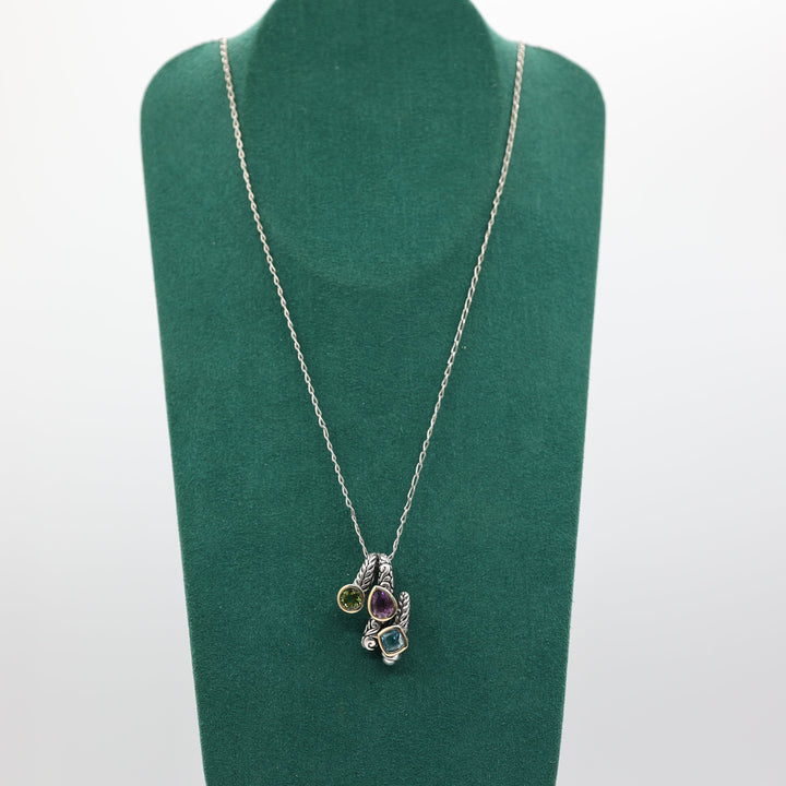 Effy 925 Sterling Silver Pendant Necklace With Blue Topaz Peridot And Amethyst