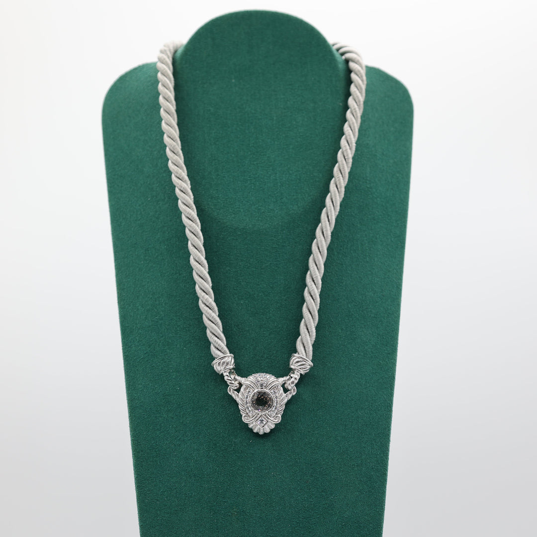 Judith Ripka 925 Sterling Silver Grey Twisted Cord Cubic Zirconia Necklace