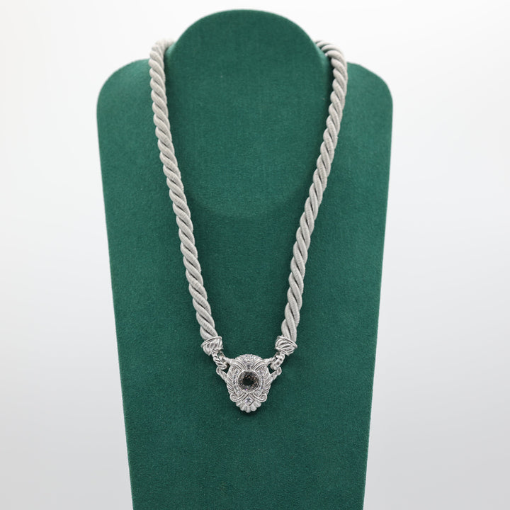 Judith Ripka 925 Sterling Silver Grey Twisted Cord Cubic Zirconia Necklace