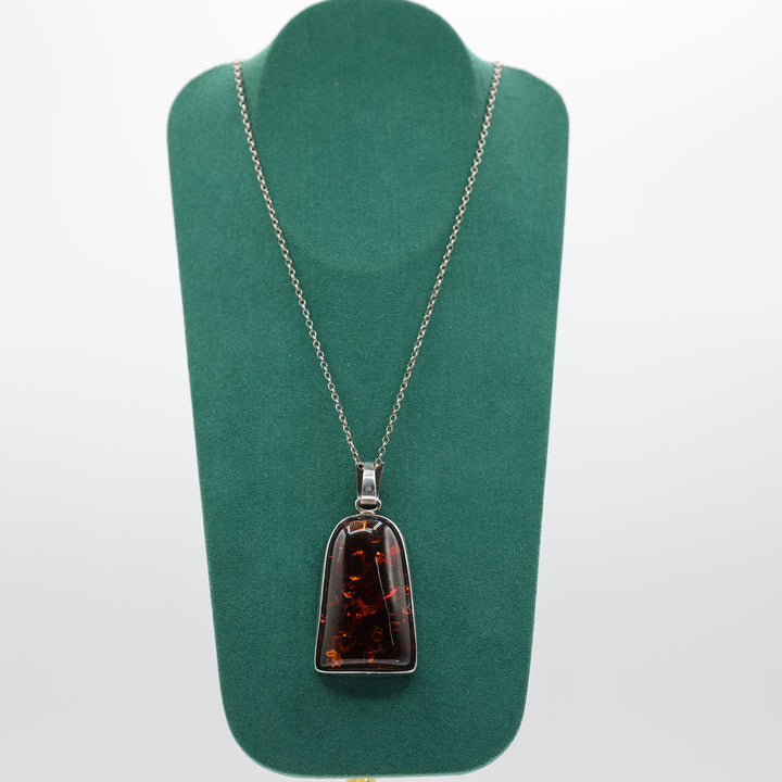 Sterling Silver Amber Pendant Necklace 47mm x 30mm Jewelry