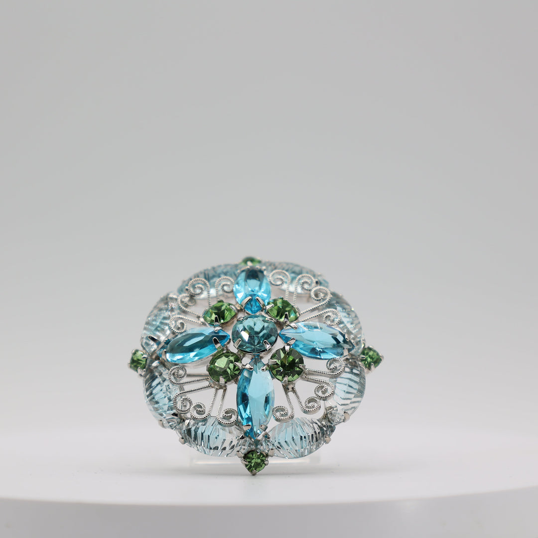 DeLizza & Elster Vintage Juliana Blue & Green Filigree Brooch