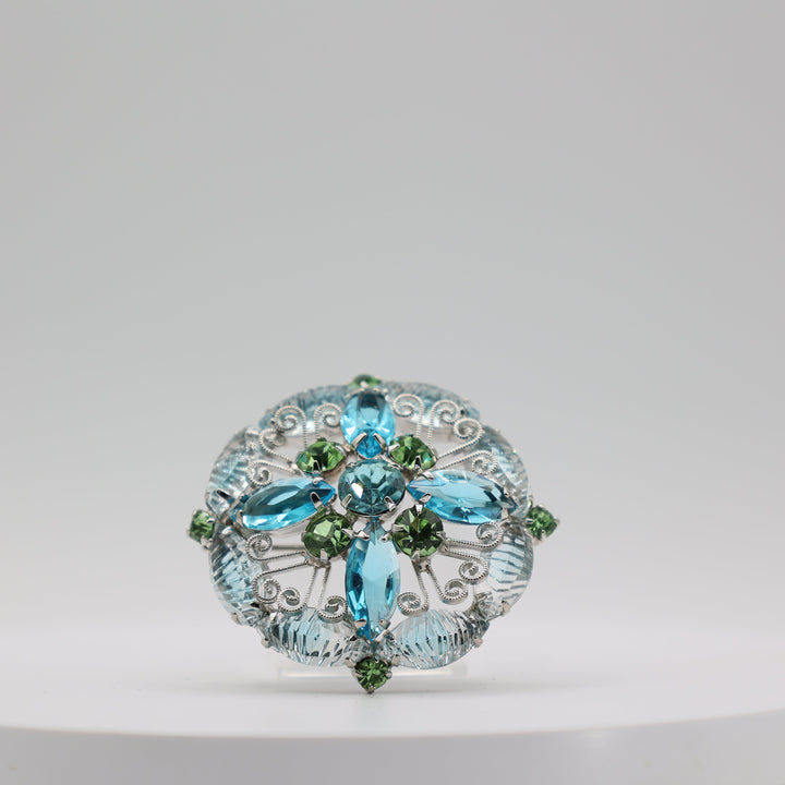 DeLizza & Elster Vintage Juliana Blue & Green Filigree Brooch