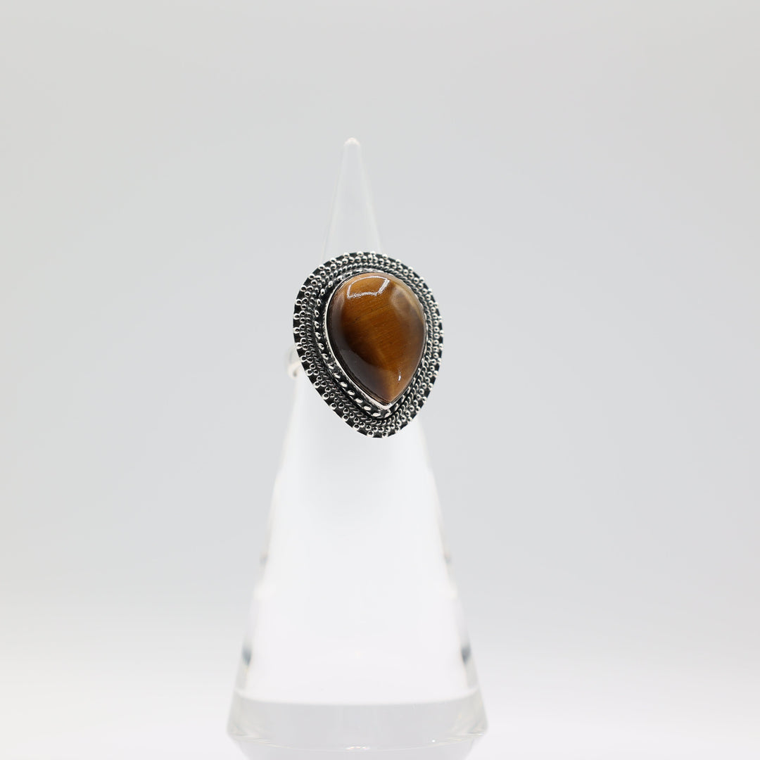 925 Sterling Silver Band Ring with Pear Cut 20x15mm Tigers Eye Stone Size 7.5