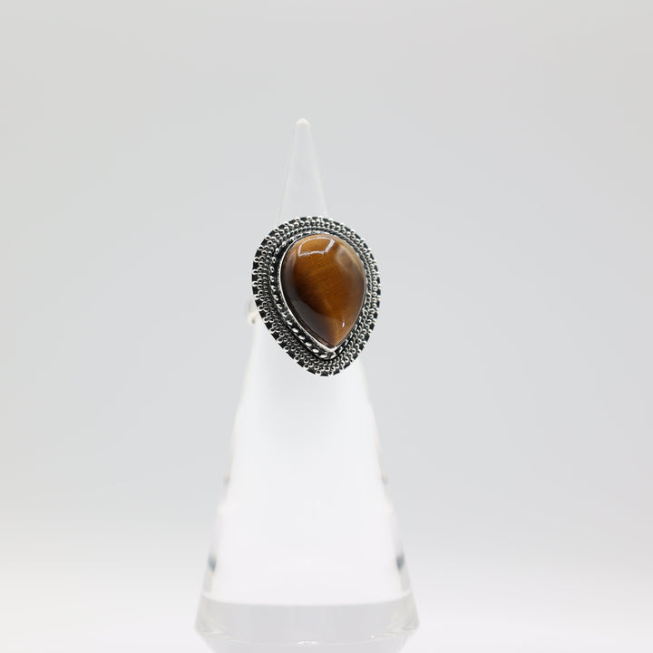 925 Sterling Silver Band Ring with Pear Cut 20x15mm Tigers Eye Stone Size 7.5